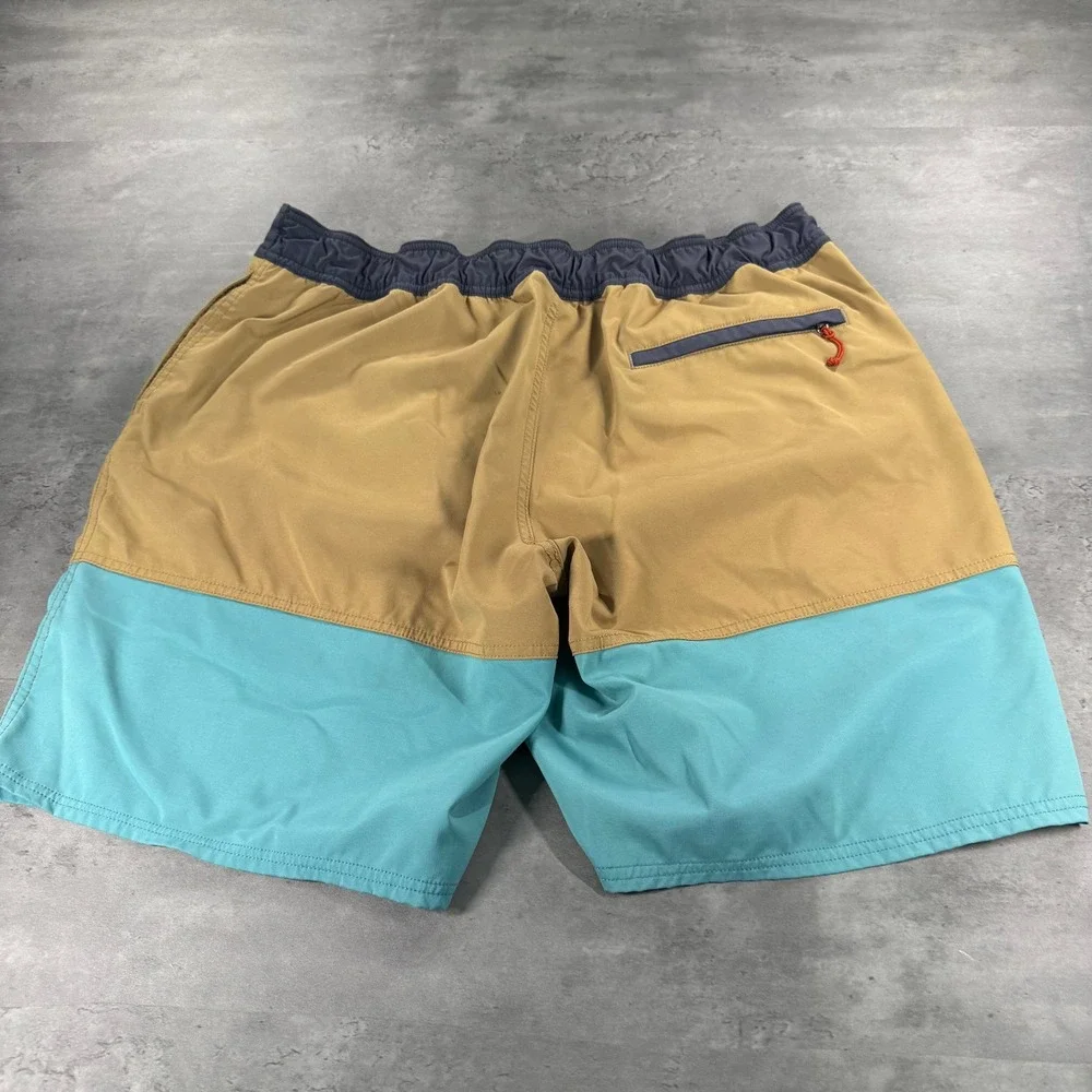 LL Bean Swim Trunks Mens XL‎ Blue Brown Lined Colorblock Surf Board Beach Pool